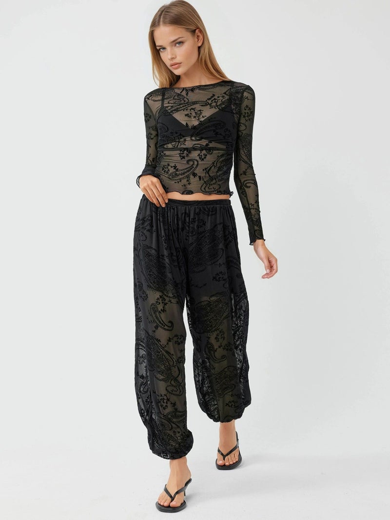 BUSEM Relaxed Fit Flock Print Tulle Pants - Image 5
